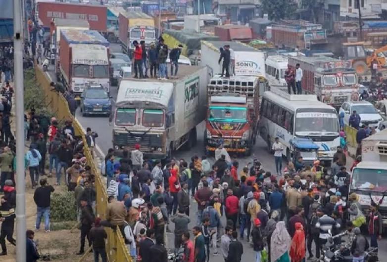 road blockage as truck drivers protest against the new hit and run law